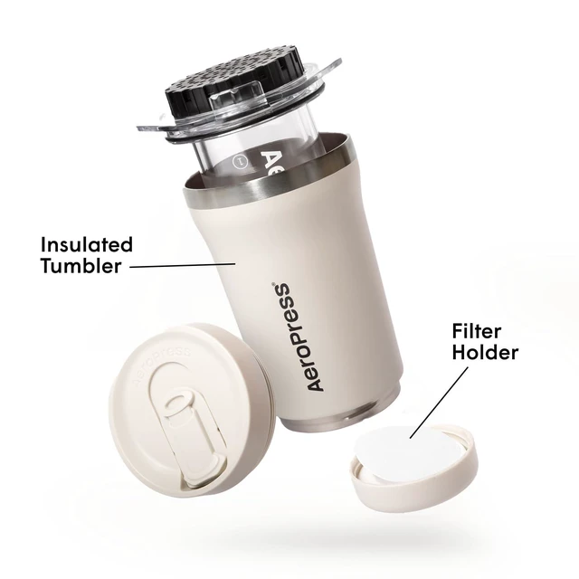 Alt view image 4 of 6 - Go Plus Portable Coffee Maker Kit, Cream | Travel, Camping & Office, All-in-One French Press, Pour-Over & Espresso Style Manual Brewer, 2 Min Brew, Less Bitterness