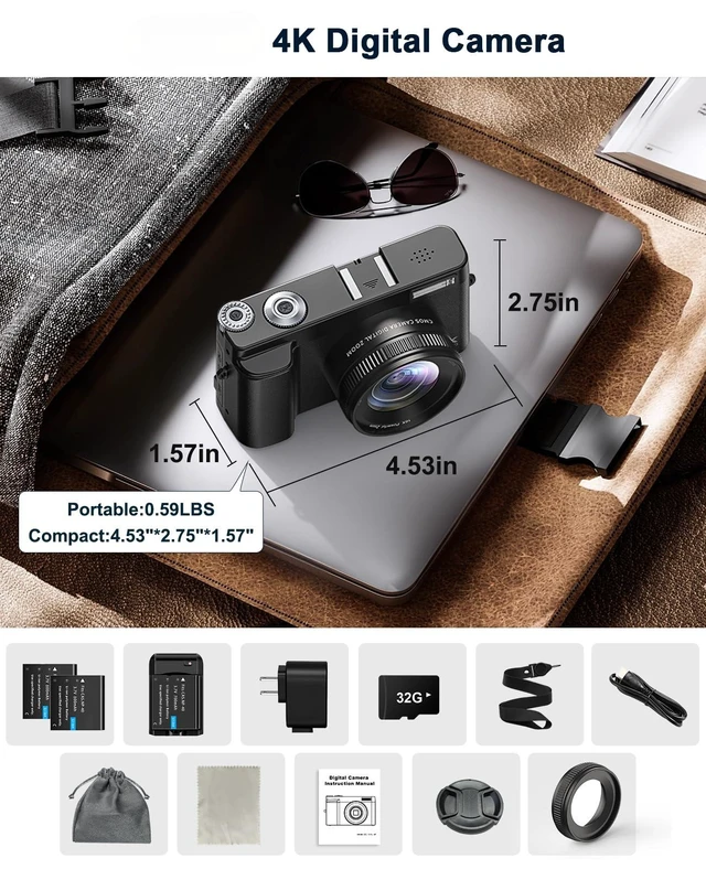 Alt view image 7 of 7 - 4K Digital Camera for Beginners & Teens, with Flip Screen, 32G Card(Black) | 48MP Camera for Photography, Vlogging Camera for YouTube, Travel, Autofocus, Flash, 16X Zoom, Easy-to-use, Gift