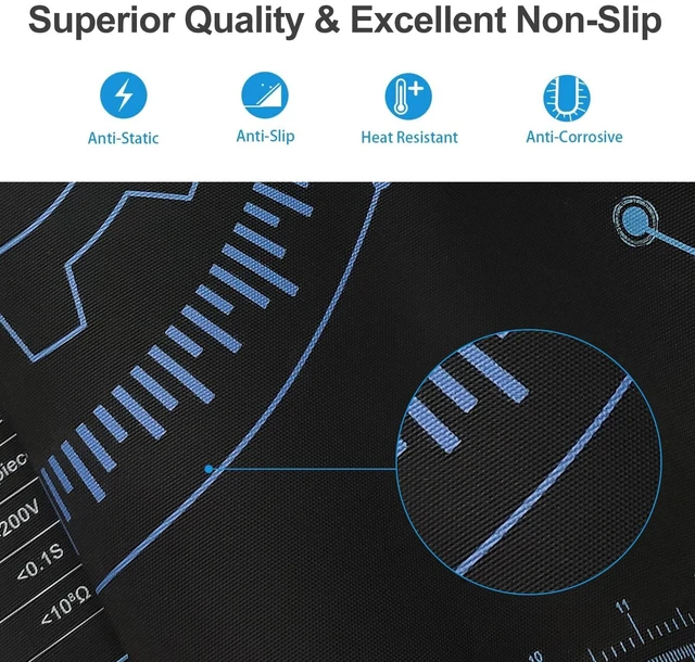 Alt view image 4 of 7 - 24 x 16 Inch ESD Rubber Mat Kits, Anti Static Table Floor Pad for Electronic Device Repair Solder Assembly PC Building, W/H Grounding Kit- Antistatic Wrist Straps Bracelets Cord Plugs, Blue