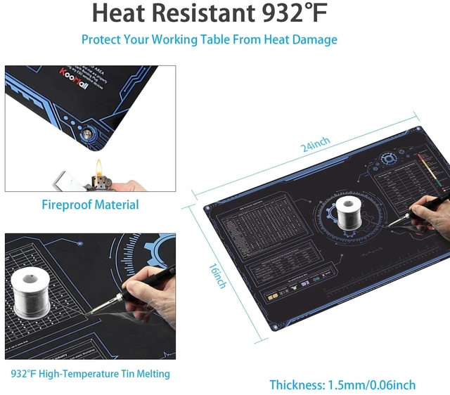 Alt view image 6 of 7 - 24 x 16 Inch ESD Rubber Mat Kits, Anti Static Table Floor Pad for Electronic Device Repair Solder Assembly PC Building, W/H Grounding Kit- Antistatic Wrist Straps Bracelets Cord Plugs, Blue