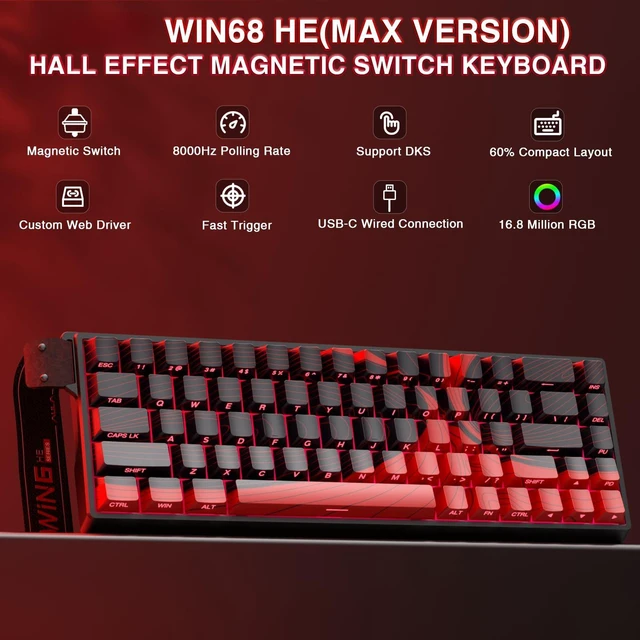 Alt view image 2 of 7 - WIN68 HE MAX - Hall Effect Gaming Keyboard with Magnetic Switch, Adjustable Actuation Fast Trigger Mode, 8KHz Polling Rate, RGB Backlit Wired Mechanical Gaming Keyboard 60 Percent Compact Design
