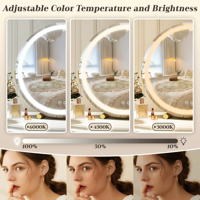 Alt view image 3 of 7 - Gold Vanity Mirror, 18 Inch Lighted Makeup Mirror with Smart Touch 3 Colors Dimmable, Tabletop, 360 Rotation