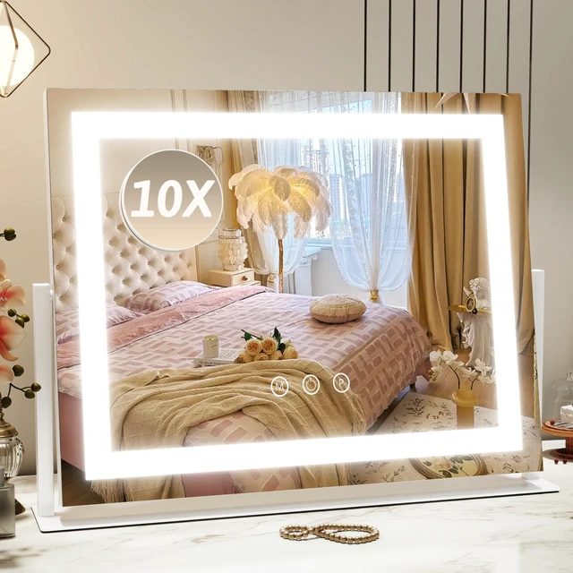 Main image of Vanity Mirror with Lights 22"x18", Lighted Makeup Mirror with 10X Magnification, Smart Touch 3 Colors Dimmable, 360° Rotation, Women Gift, Dresser Mount, Bathroom (White)