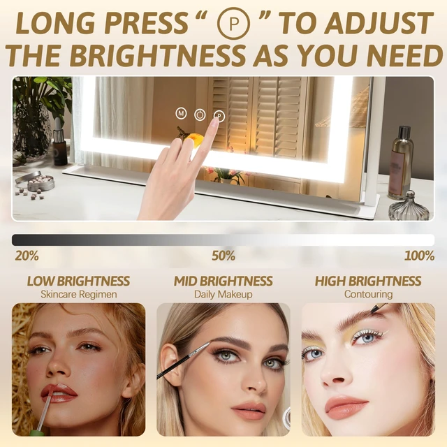 Alt view image 4 of 7 - Vanity Mirror with Lights 22"x18", Lighted Makeup Mirror with 10X Magnification, Smart Touch 3 Colors Dimmable, 360° Rotation, Women Gift, Dresser Mount, Bathroom (White)