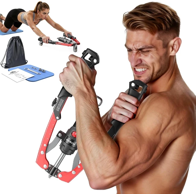 Main image of Twister Arm Trainer, Hydraulic Power Core Twister Chest Workout Equipment, Adjustable 22-440LBS Chest Trainer for Men, 3 in 1 Chest Arm Exerciser with Ab Roller Wheel - Red