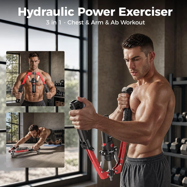 Alt view image 2 of 7 - Twister Arm Trainer, Hydraulic Power Core Twister Chest Workout Equipment, Adjustable 22-440LBS Chest Trainer for Men, 3 in 1 Chest Arm Exerciser with Ab Roller Wheel - Red