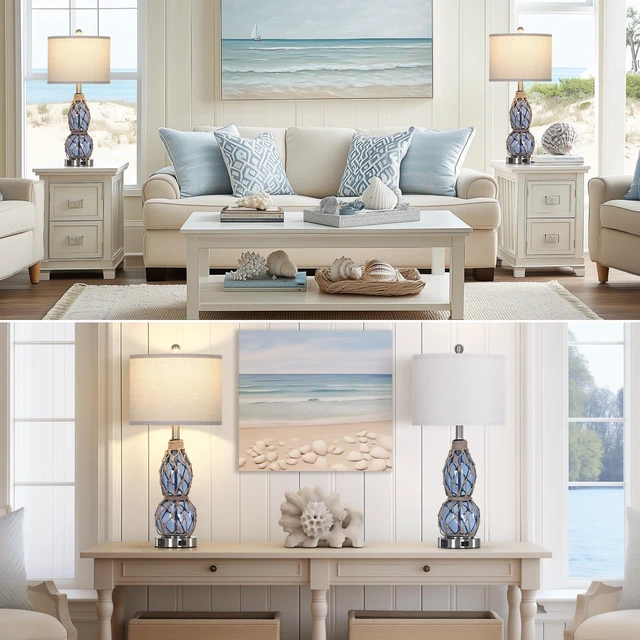 Alt view image 6 of 7 - 27.5" Clear Glass Table Lamp Set of 2 with Night Light,Bedside Lamps with USB Ports and AC Outlet, Modern Nightstand Lamps Retro Farmhouse lamp for Bedroom Living Room