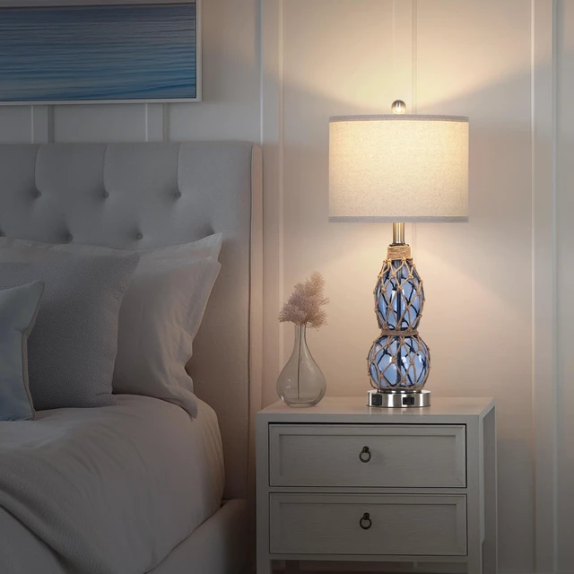 Alt view image 7 of 7 - 27.5" Clear Glass Table Lamp Set of 2 with Night Light,Bedside Lamps with USB Ports and AC Outlet, Modern Nightstand Lamps Retro Farmhouse lamp for Bedroom Living Room