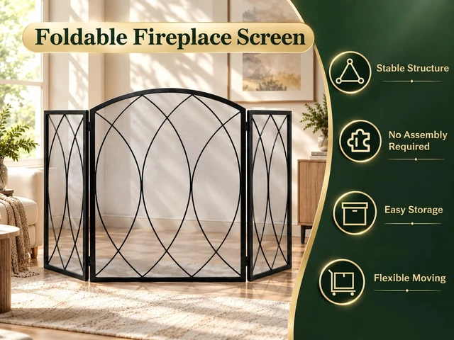 Alt view image 6 of 7 - 3-Panel Fireplace Screen 48"W x 29.5"H Wrought Iron Spark Guard | Wide Coverage, Fine Mesh Spark Protection, Sturdy Frame, Powder-coated Finish, No Assembly, Modern Classic Home Decor