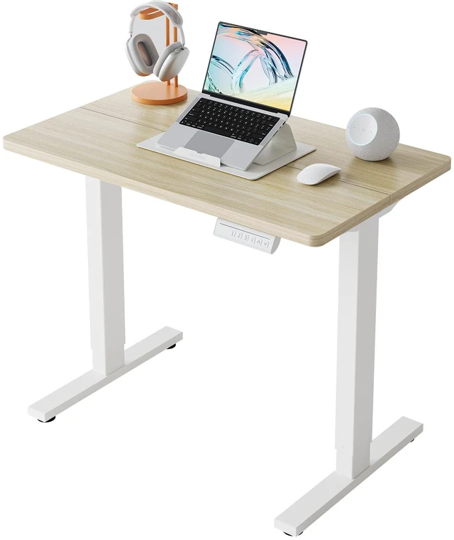 Main image of 32x19 Inch Small Electric Standing Desk, Adjustable, Light Walnut | 176 Lbs Capacity, Rounded Corners, Wheel-Ready Feet, Compact Desktop, Apartment Workspace, 28.346.5 Inch Height Range