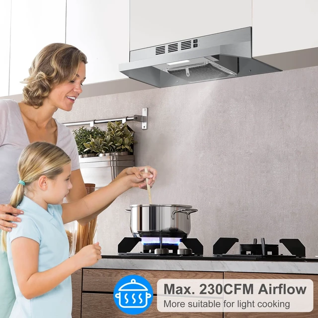 Alt view image 4 of 7 - Under Cabinet Range Hood 24 inch,Ductless Range Hood Convertible Ducted, Kitchen Hood 24 inch,Stainless Range Hood with 2-speed Fan,Rocker Switch,Hard-wired Hood Vents for Kitchen