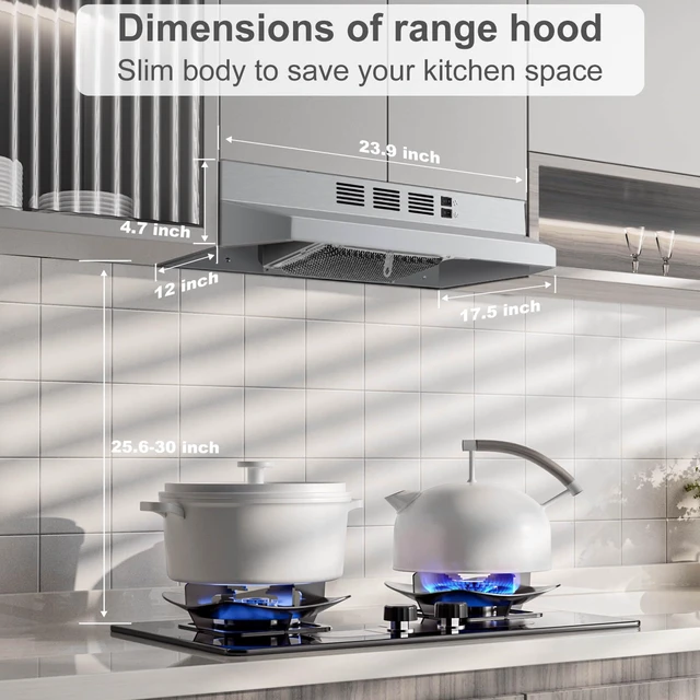Alt view image 2 of 7 - Under Cabinet Range Hood 24 inch,Ductless Range Hood Convertible Ducted, Kitchen Hood 24 inch,Stainless Range Hood with 2-speed Fan,Rocker Switch,Hard-wired Hood Vents for Kitchen