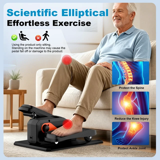 Alt view image 5 of 7 - Under Desk Elliptical Machine, Portable, 15 Adjustable Speed, Black | Electric Elliptical as Seen on TV for Seniors Adults, Quiet Electric Seated Pedal Exerciser for Home Office