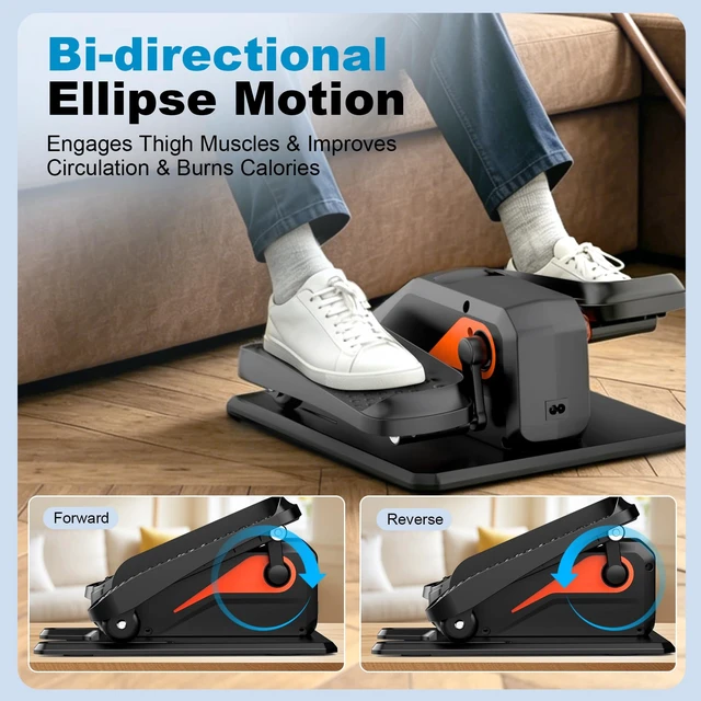 Alt view image 6 of 7 - Under Desk Elliptical Machine, Portable, 15 Adjustable Speed, Black | Electric Elliptical as Seen on TV for Seniors Adults, Quiet Electric Seated Pedal Exerciser for Home Office