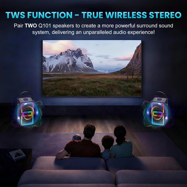 Alt view image 3 of 7 - Bluetooth Speaker, 80W Peak Wireless Portable Outdoor Speakers | Deep Bass, LED Colorful Lights, Loud Stereo Sound Boombox with TWS for Home, Camping, Travel, Party