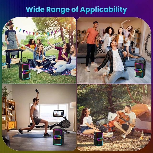 Alt view image 7 of 7 - Bluetooth Speaker, 80W Peak Wireless Portable Outdoor Speakers | Deep Bass, LED Colorful Lights, Loud Stereo Sound Boombox with TWS for Home, Camping, Travel, Party