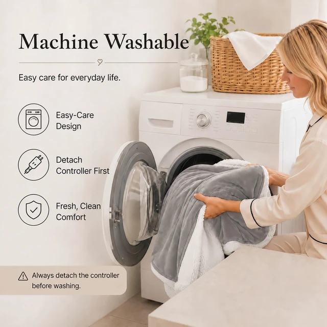 Alt view image 4 of 7 - Electric Heated Blanket 84"x90" Queen Size - Light Gray | Dual-Sided Microplush Sherpa for Bedroom Use, 4 Heat Settings & 10 Hours Auto Off, Dual Controller, Machine Washable