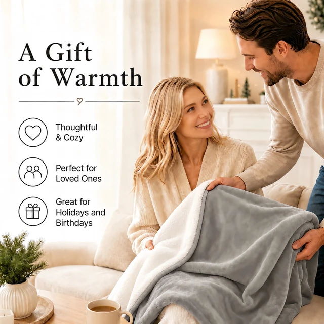 Alt view image 6 of 7 - Electric Heated Blanket 84"x90" Queen Size - Light Gray | Dual-Sided Microplush Sherpa for Bedroom Use, 4 Heat Settings & 10 Hours Auto Off, Dual Controller, Machine Washable