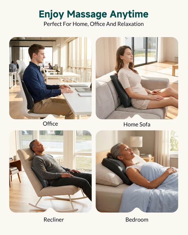 Alt view image 7 of 7 - Back Massager with Heat, 4D Shiatsu Neck Massage Pillow for Pain | 8 Kneading Nodes, 3 Vibration Massage & Dual-Sided Design, 3 Intensity, Detachable Comfort Cover Premium PU Leather For Chair