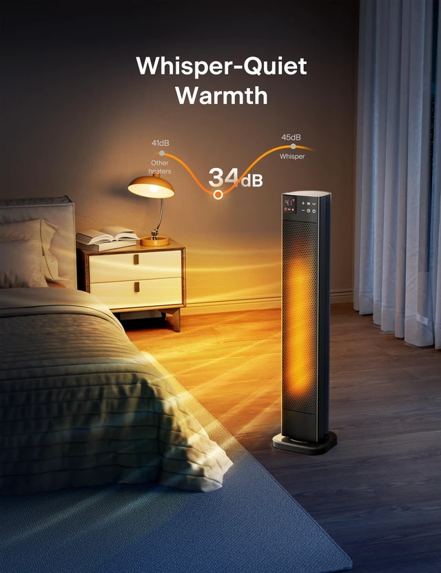 Alt view image 7 of 7 - 30 Ceramic Tower Space Heater with Thermostat, Remote & 12H Timer | Effective ceramic heating technology, Comprehensive protection, 12H timer & ECO mode, 75° oscillation