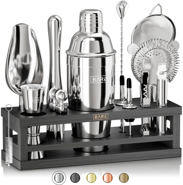 Main image of Mixology Bartender Kit Bar Set | 16-Piece Cocktail Shaker Set | Martini Barware Mixing Tools for Home Bartending | Incl. 35 Recipe Cards | Gift Set (24oz Cobbler Shaker, Silver/Black)