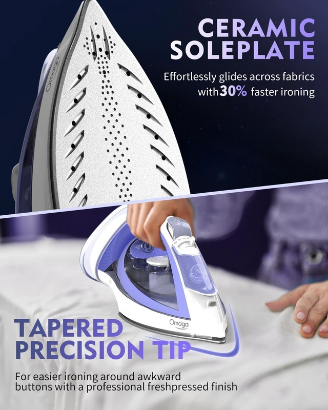 Alt view image 6 of 7 - 2-in-1 Cordless and Corded Steam Iron for Clothes, 1550W, Lavender | Rapid heating, auto shut-off, self-clean, anti-calc, 3 temperature settings, large water tank, for home ironing