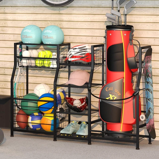 Alt view image 5 of 7 - Garage Sports Equipment Organizer Golf Bag Storage Rack | Golf Gift for Men, Ball storage & Golf Organizer for Garage Golf Clubs with Basket and Hooks,Golf Accessories