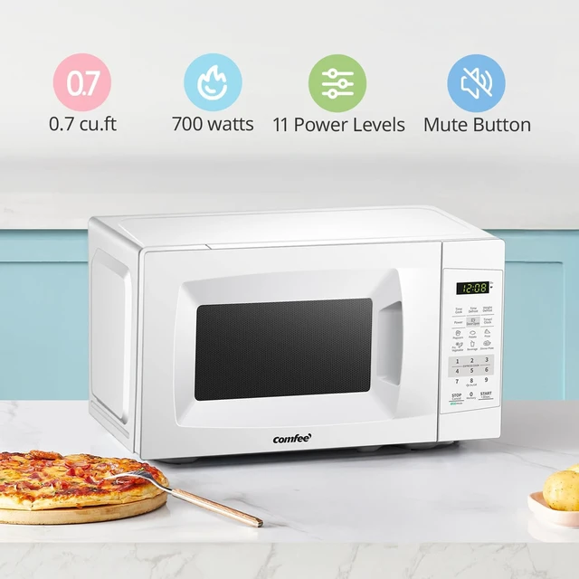 Alt view image 2 of 7 - Countertop Microwave Oven, 0.7 Cu.Ft, 700W,Pearl White, ECO Mode | Sound On/Off, One-Touch Buttons, Child Lock, for Apartment, Dorm & Office