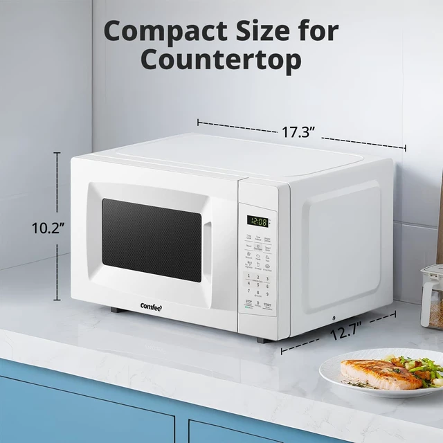 Alt view image 5 of 7 - Countertop Microwave Oven, 0.7 Cu.Ft, 700W,Pearl White, ECO Mode | Sound On/Off, One-Touch Buttons, Child Lock, for Apartment, Dorm & Office