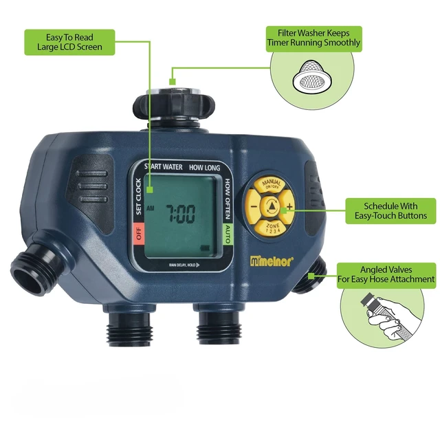 Alt view image 3 of 6 - AquaTimer 4-Zone Programmable Digital Timer: Independent Zones | 65140AMZ | Programmable Water Timer | Hourly to Weekly Scheduling | 7-Day Rain Delay | Manual Watering