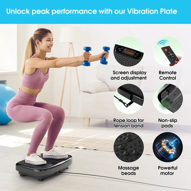 Alt view image 3 of 7 - Vibration Plate Exercise Machine for Lymphatic Drainage & Fitness | Quiet Heavy Duty 450lbs Capacity Platform, 120 Speeds Shake Machine with Resistance Bands for Home Muscle Activation