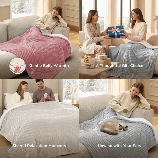 Alt view image 7 of 7 - Ribbed Electric Blanket Full, Grey Heated Blanket, Preheat | Good Housekeeping Seal, Fast Heating, 6 Heat/6 Timer (Up to 10H) Settings, 8H Auto-Off, ETL & FCC, Gifts for Grandma, 72"x84"