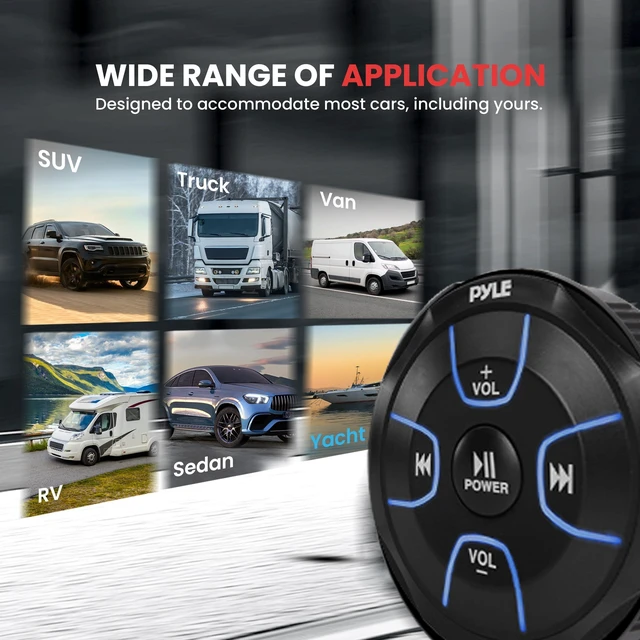 Alt view image 5 of 7 - Amplified Wireless Bluetooth Audio Controller - 300 Watt Bluetooth Media Button, Waterproof Marine Receiver Remote Control W/Aux, Mount for Car Truck Boat Marine Powersport Vehicles - PLMRBT18