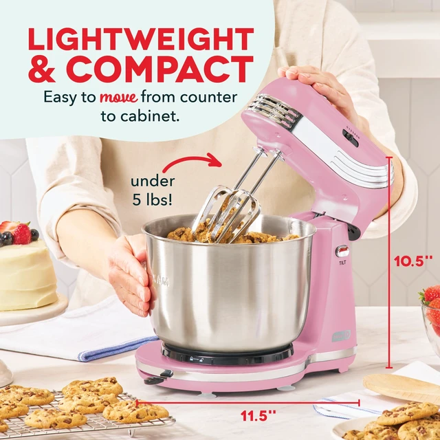 Alt view image 2 of 6 - Everyday Stand Mixer - Compact Tilt-Head Stand Mixer for Everyday Recipes - 6-Speed Power with Stainless Steel Bowl - Pink, 3-Quart