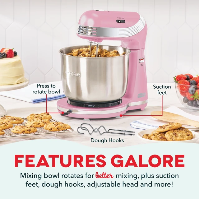 Alt view image 6 of 6 - Everyday Stand Mixer - Compact Tilt-Head Stand Mixer for Everyday Recipes - 6-Speed Power with Stainless Steel Bowl - Pink, 3-Quart