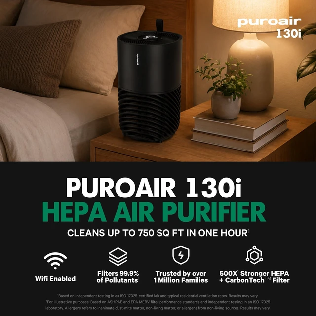 Alt view image 2 of 7 - 130i Smart HEPA Air Purifiers for Bedroom Home Pets Filter 750 Ft² | Small Portable 3-Layer Air Filter with CarbonTech for Smoke, Odor, Allergies is 500X Stronger - Wifi App Control, Sleep Mode