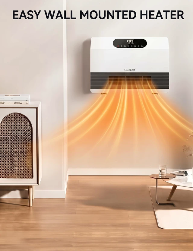 Alt view image 7 of 7 - Electric Wall Mounted Heater, 1500W Space Heaters for Indoor Use | Smart Heater with Adjustable Thermostat, Remote Control, Works with Alexa, 12H Timer Heat for Room Office Home Garage, White