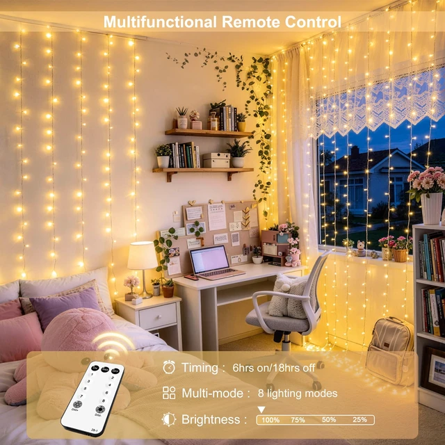 Alt view image 5 of 7 - 900 LED Curtain Lights, Outdoor String Lights Indoor, 9.5x29.5ft | Warm White, Plug in with Remote, Christmas Twinkle Hanging Lights for Bedroom Living Room Wedding Backdrop Party Gazebo Decor