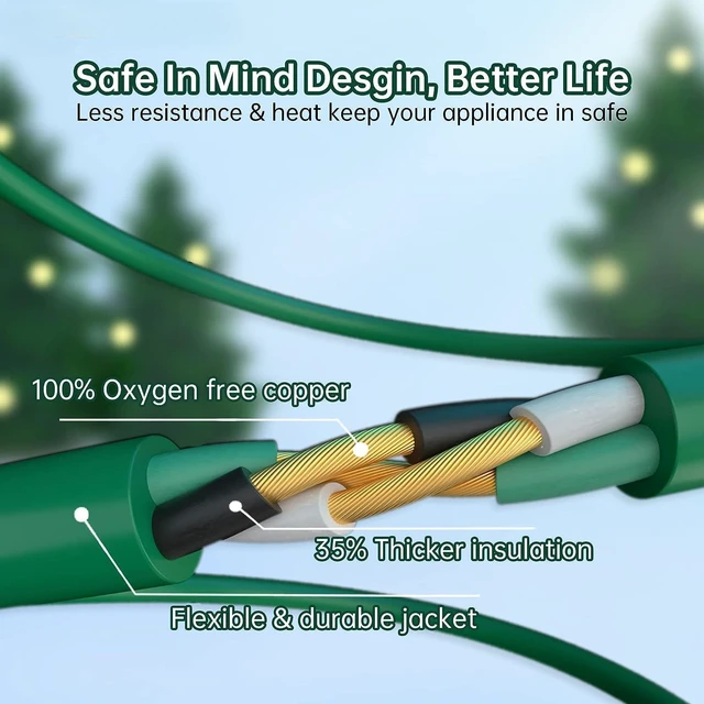 Alt view image 4 of 7 - 16/3 Gauge Indoor Outdoor Green Extension Cord 150 ft Waterproof | Flexible Cold-Resistant Appliance Extension Cord Outside, 10A 1250W 16AWG SJTW, 3 Prong Electric Cable for Christmas, ETL