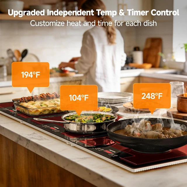 Alt view image 3 of 7 - 2026 Electric Food Warming Tray 47"x15" Rectangular Kitchen Appliance | 3-in-1 Modular Food Warmer with Independent Temp & Timer Control, Glass Food Warming Mat, Ideal for Catering & Gatherings