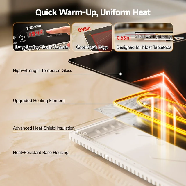 Alt view image 5 of 7 - 2026 Electric Food Warming Tray 47"x15" Rectangular Kitchen Appliance | 3-in-1 Modular Food Warmer with Independent Temp & Timer Control, Glass Food Warming Mat, Ideal for Catering & Gatherings