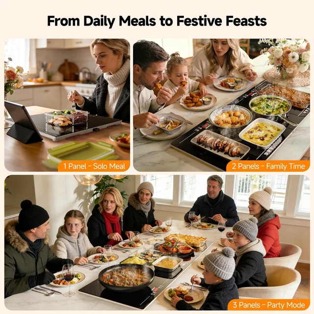 Alt view image 2 of 7 - 2026 Electric Food Warming Tray 47"x15" Rectangular Kitchen Appliance | 3-in-1 Modular Food Warmer with Independent Temp & Timer Control, Glass Food Warming Mat, Ideal for Catering & Gatherings
