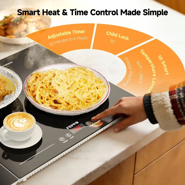 Alt view image 4 of 7 - 2026 Electric Food Warming Tray 47"x15" Rectangular Kitchen Appliance | 3-in-1 Modular Food Warmer with Independent Temp & Timer Control, Glass Food Warming Mat, Ideal for Catering & Gatherings
