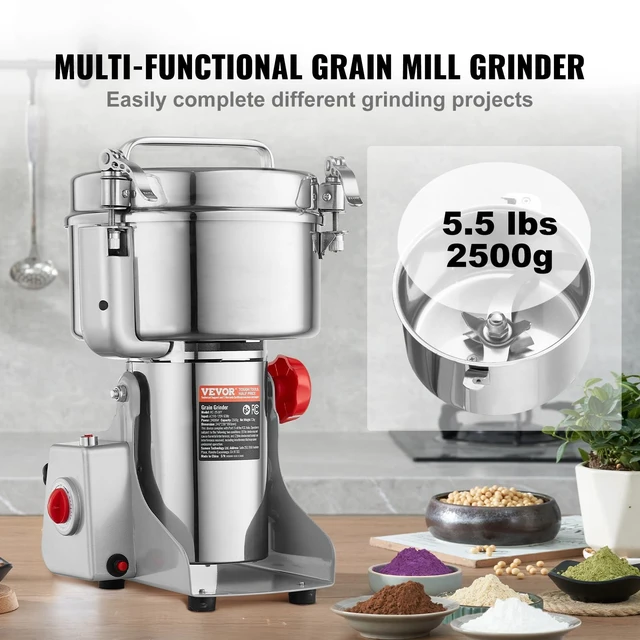 Alt view image 2 of 7 - 2000g Electric Grain Mill Grinder, High Speed 3400W Commercial Spice Grinders, Stainless Steel Pulverizer Powder Machine, for Dry Grains Spices Cereals Coffee Corn Pepper, Swing Type