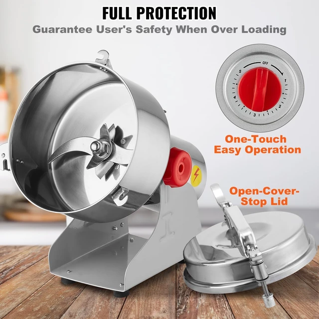 Alt view image 5 of 7 - 2000g Electric Grain Mill Grinder, High Speed 3400W Commercial Spice Grinders, Stainless Steel Pulverizer Powder Machine, for Dry Grains Spices Cereals Coffee Corn Pepper, Swing Type