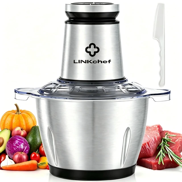 Main image of Food Processor, 10 Cup Electric Food Chopper, 600W Meat Grinder | Sharp Stainless Steel Blades Chop Meat, Vegetables, Onions and Baby Food, Stainless Steel Bowl, Compact and Easy to Clean