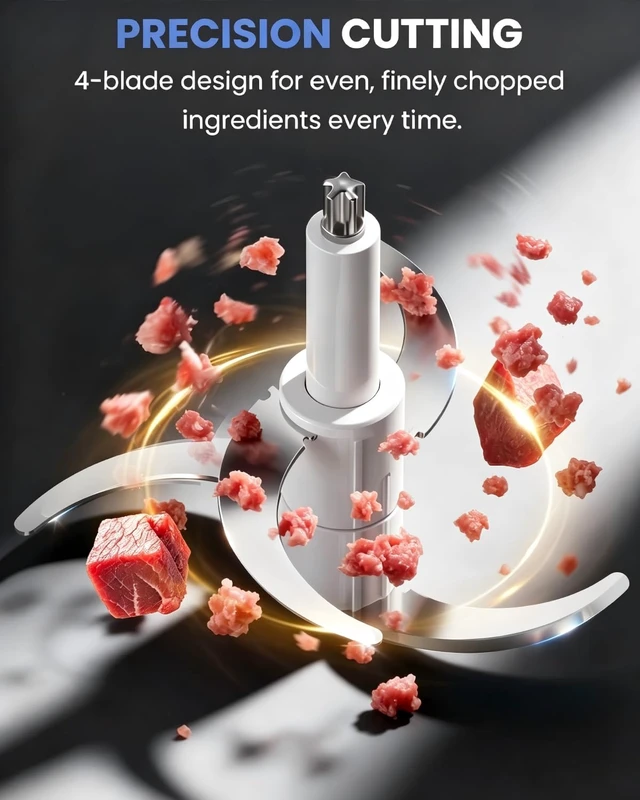 Alt view image 3 of 7 - Food Processor, 10 Cup Electric Food Chopper, 600W Meat Grinder | Sharp Stainless Steel Blades Chop Meat, Vegetables, Onions and Baby Food, Stainless Steel Bowl, Compact and Easy to Clean