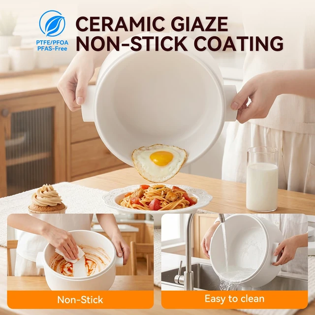 Alt view image 2 of 7 - Electric Hot Pot, 3L Portable Electric Pot with Ceramic Non-stick Coating | Dual Power Multi-functional Romen Cooker for Steak, Pasta, Hot Pot, Ramen, Quick Heating and Overheat Protection
