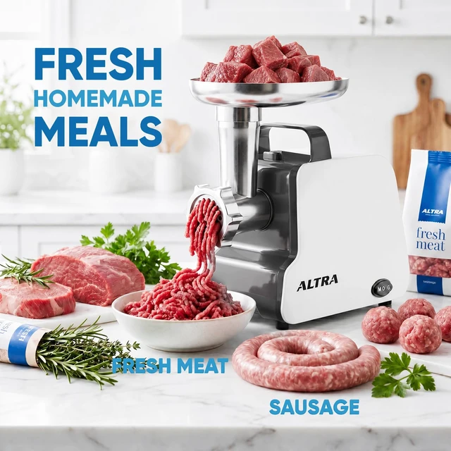 Alt view image 2 of 7 - Electric Meat Grinder, 2300W Max, Heavy Duty Sausage Stuffer with 2 Blades, 3 Grinding Plates, Sausage Tube & Kubbe Kit, Home Kitchen Meat Mincer with Handle (Black)