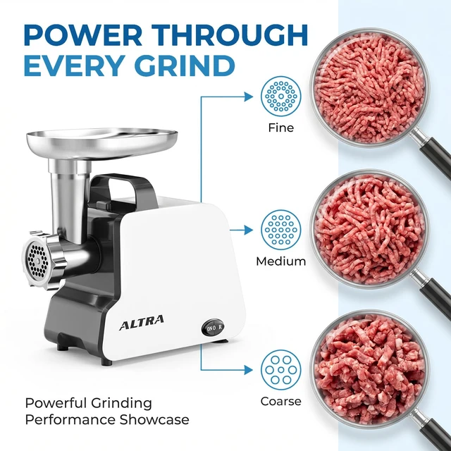 Alt view image 5 of 7 - Electric Meat Grinder, 2300W Max, Heavy Duty Sausage Stuffer with 2 Blades, 3 Grinding Plates, Sausage Tube & Kubbe Kit, Home Kitchen Meat Mincer with Handle (Black)
